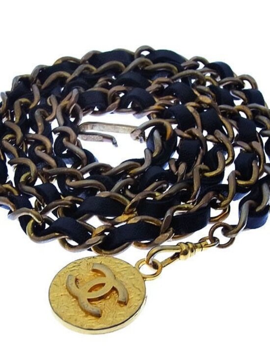 CHANEL belt Black x Gold Women Authentic secondhand
